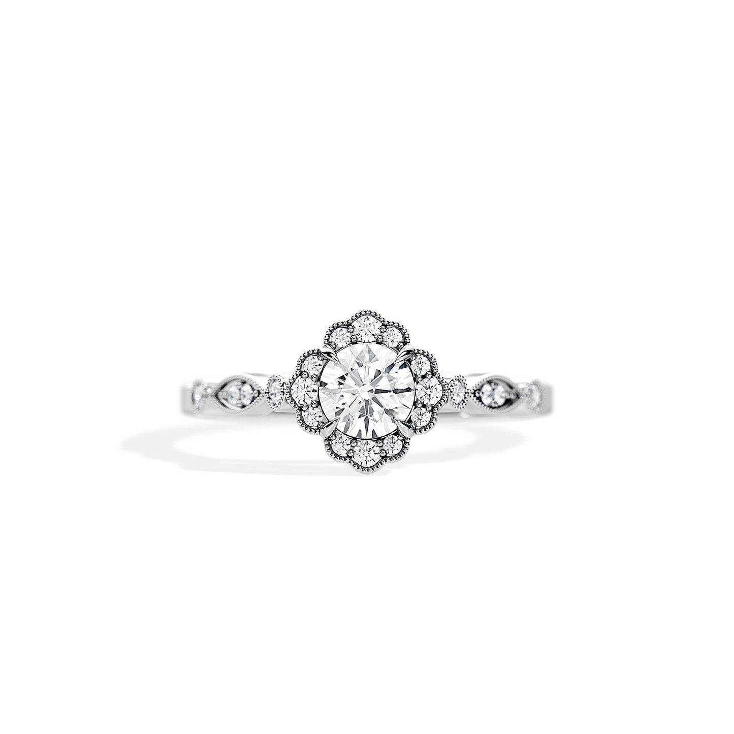 0.50 CT Round Cut Moissanite Halo Engagement Ring
