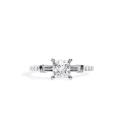 1.0 CT Princess Cut Moissanite Pave Style Engagement Ring