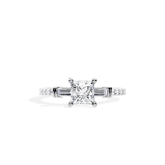1.0 CT Princess Cut Moissanite Pave Style Engagement Ring