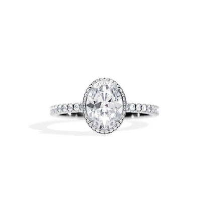 2.10 CT Hidden Halo Oval Cut Moissanite Pave Engagement Ring
