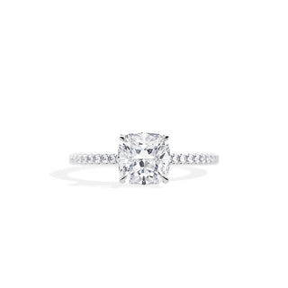 2.0 CT Cushion Cut Moissanite Twisted Hidden Halo & Pave Engagement Ring