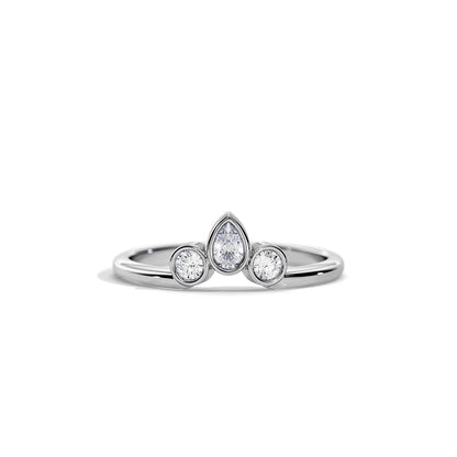 0.40 TCW  Round & Pear  Three Stone Moissanite Wedding Band
