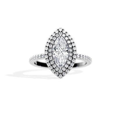 3.0 CT Marquise Cut Moissanite Double Halo & Pave Engagement Ring