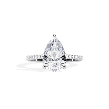 3.0 CT Pear Cut Moissanite Hidden Halo & Pave Setting Engagement Ring
