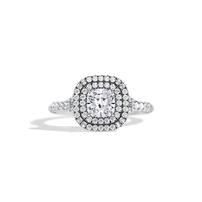 1.0 CT Cushion Cut Moissanite Double Halo Engagement Ring