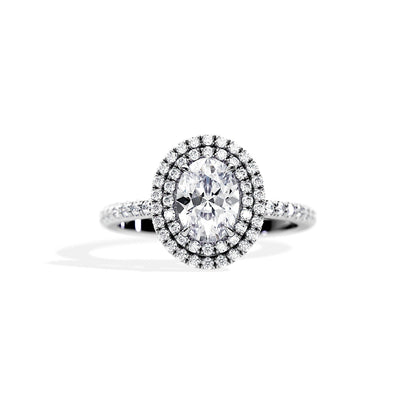 1.0 CT Oval Cut Moissanite Double Halo & Pave Engagement Ring