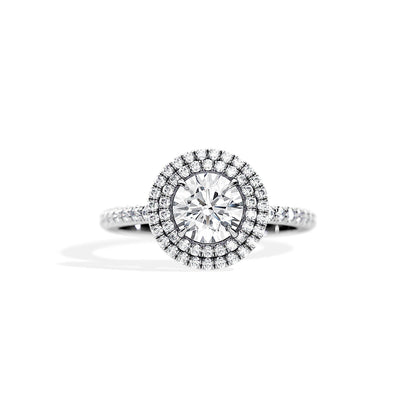 1.0 CT Round Cut Moissanite Double Halo & Pave Engagement Ring