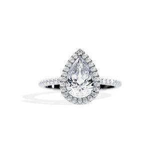 1.50 CT Pear Cut Moissanite Halo & Double Pave Engagement Ring