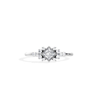 0.40 CT Princess Cut Moissanite Cluster Style Engagement Ring