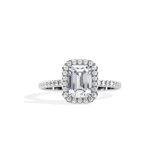 1.75 CT Emerald Cut Moissanite Double Halo & Pave Engagement Ring