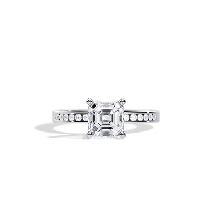 1.30 CT Asscher Cut Moissanite pave setting Engagement Ring