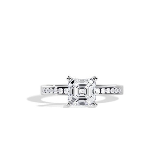 1.30 CT Asscher Cut Moissanite pave setting Engagement Ring