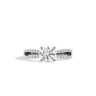 1.0 CT Round Cut Moissanite Split Pave Engagement Ring