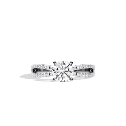 1.0 CT Round Cut Moissanite Split Pave Engagement Ring