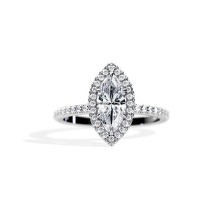 1.0 CT Marquise Cut Moissanite Halo & Pave Engagement Ring