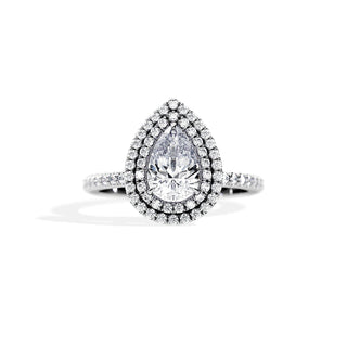 1.0 CT Double Halo Pear Cut Moissanite Pave Engagement Ring