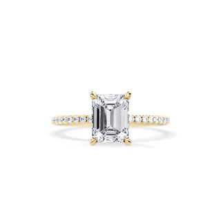 2.50 CT Emerald Cut Moissanite Hidden halo & Pave Engagement Ring