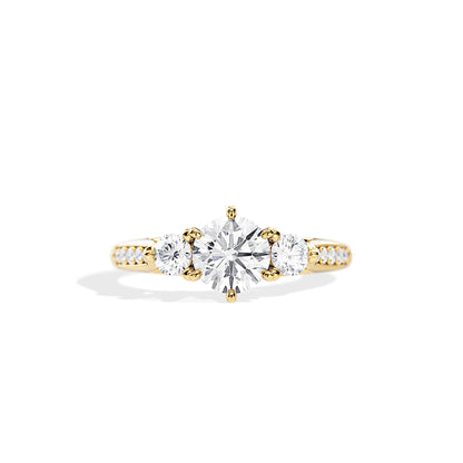 1.0 CT Three Stone Round Cut Moissanite Pave Engagement Ring