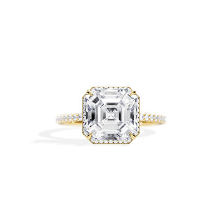 3.20 CT Asscher Cut Moissanite Hidden Halo & Pave Engagement Ring