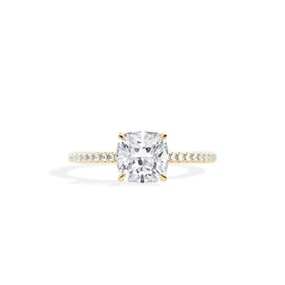 2.0 CT Cushion Cut Moissanite Twisted Hidden Halo & Pave Engagement Ring