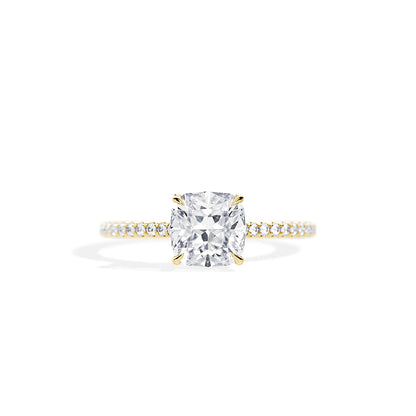 2.0 CT Cushion Cut Moissanite Twisted Hidden Halo & Pave Engagement Ring