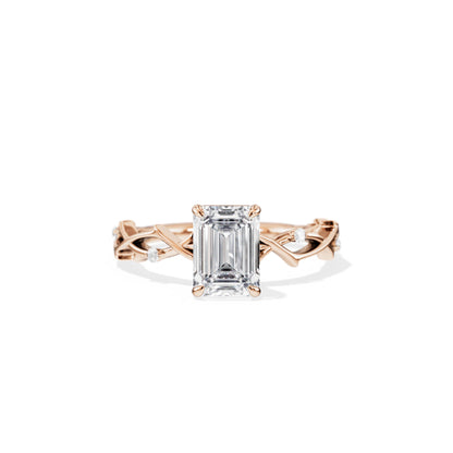 1.75 CT Emerald Cut Moissanite Twig Style Engagement Ring