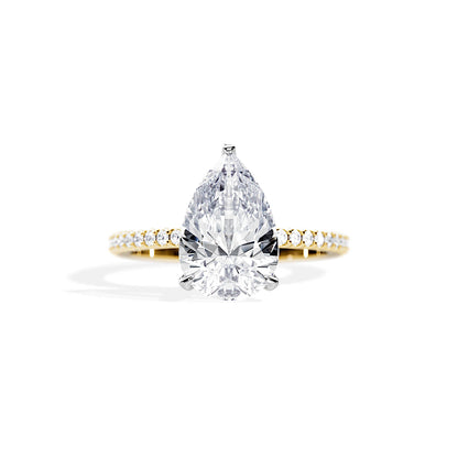 3.0 CT Pear Cut Moissanite Hidden Halo & Pave Setting Engagement Ring