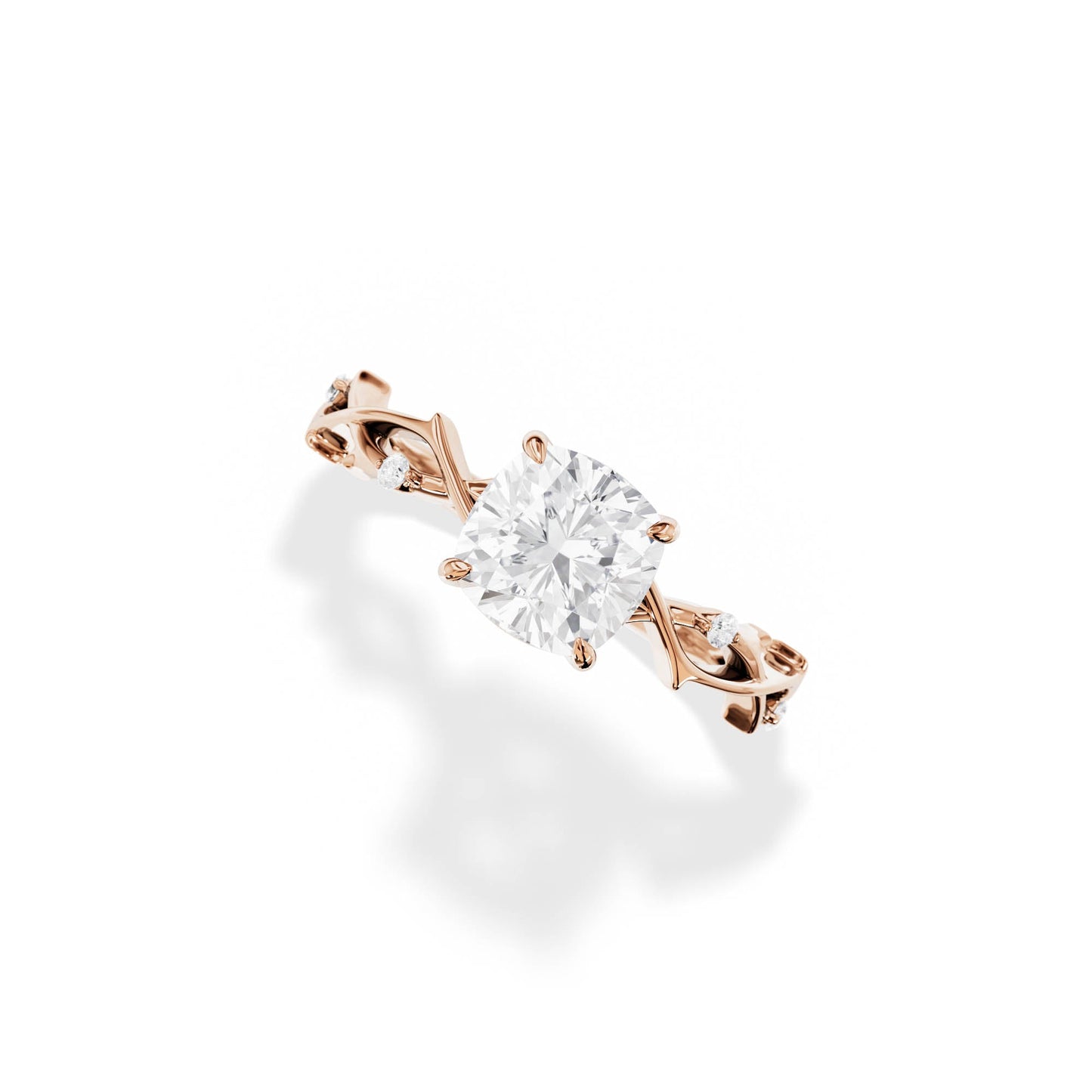 1.30 CT Cushion Cut Moissanite Twig Style Engagement Ring