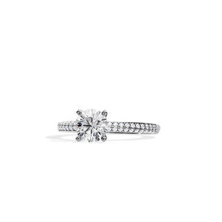 1.0 CT Round Cut Moissanite Pave Shank Engagement Ring