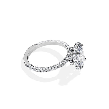 1.75 CT Emerald Cut Halo & Pave Moissanite Engagement Ring