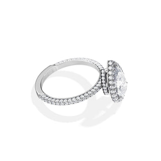 1.50 CT Pear Cut Moissanite Halo & Double Pave Engagement Ring