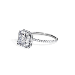 3.20 CT Asscher Cut Moissanite Hidden Halo & Pave Engagement Ring