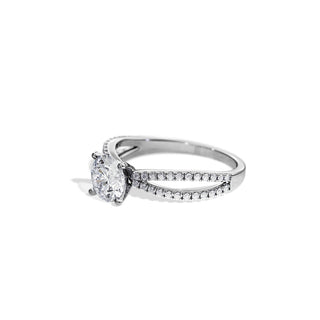 1.0 CT Round Cut Moissanite Split Pave Engagement Ring