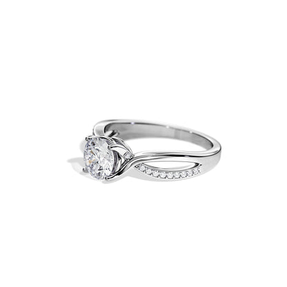 1.0 CT Round Cut Moissanite Split Shank Pave Engagement Ring