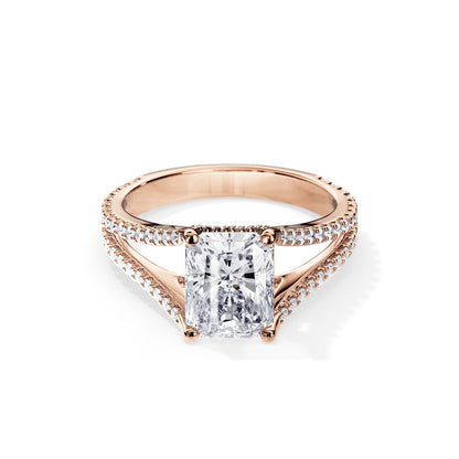2.70 CT Radiant Cut Moissanite Hidden Halo Split Shank Engagement Ring