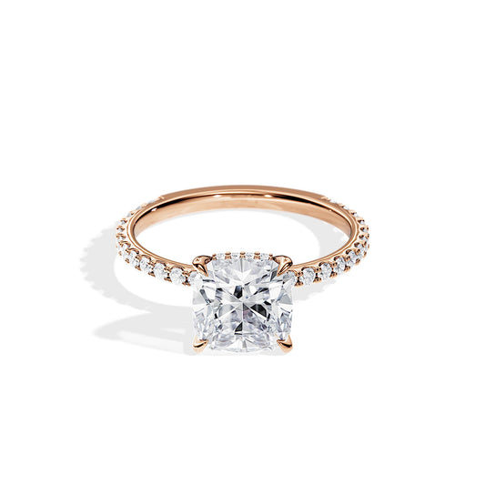 2.40 CT Cushion Cut Moissanite Hidden Halo & Pave Engagement Ring