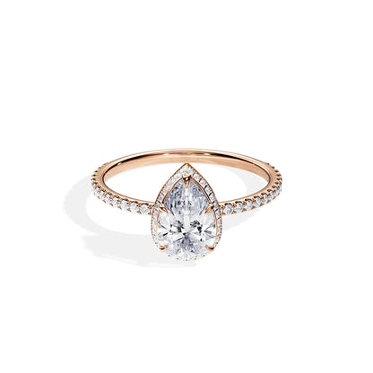 1.50 CT Pear Cut Moissanite Double Hidden Halo & Pave Engagement Ring