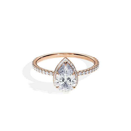 1.50 CT Pear Cut Moissanite Double Hidden Halo & Pave Engagement Ring