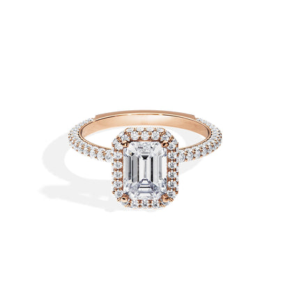 1.75 CT Emerald Cut Halo & Pave Moissanite Engagement Ring