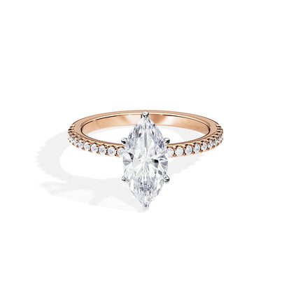 1.50 CT Marquise Moissanite Hidden Halo & Pave Engagement Ring