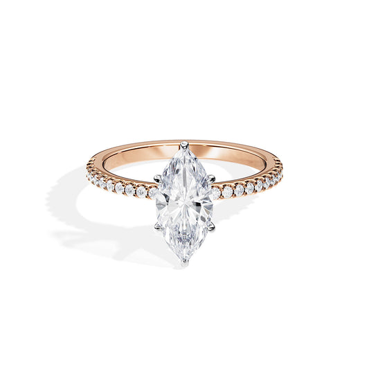 1.50 CT Marquise Moissanite Hidden Halo & Pave Engagement Ring