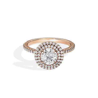 1.0 CT Round Cut Moissanite Double Halo & Pave Engagement Ring