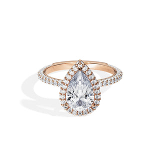 1.50 CT Pear Cut Moissanite Halo & Double Pave Engagement Ring