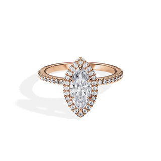 1.0 CT Marquise Cut Moissanite Halo & Pave Engagement Ring