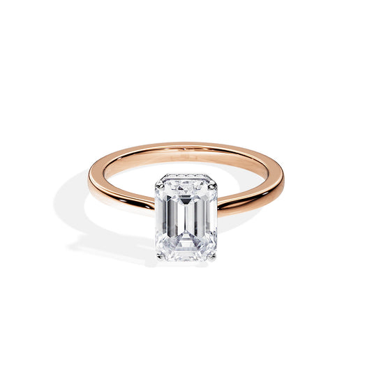 2.50 CT Emerald Cut Hidden Halo Moissanite Engagement Ring