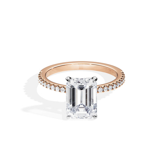 3.50 CT Emerald Cut Hidden Halo & Pave Setting Moissanite Engagement Ring