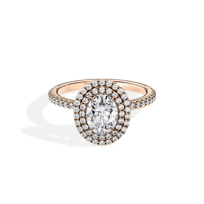 1.0 CT Oval Cut Moissanite Double Halo & Pave Engagement Ring