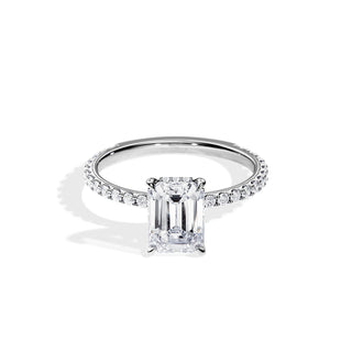 1.70 CT Emerald Cut Moissanite Hidden Halo & Pave Setting Engagement Ring