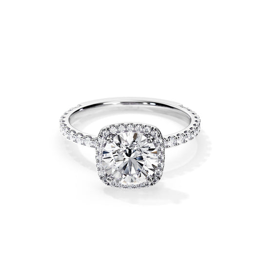 2.0 CT Round Cut Moissanite Halo & Pave Engagement Ring