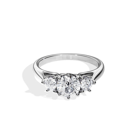 1.0 CT Three Stone Round Cut Moissanite Engagement Ring